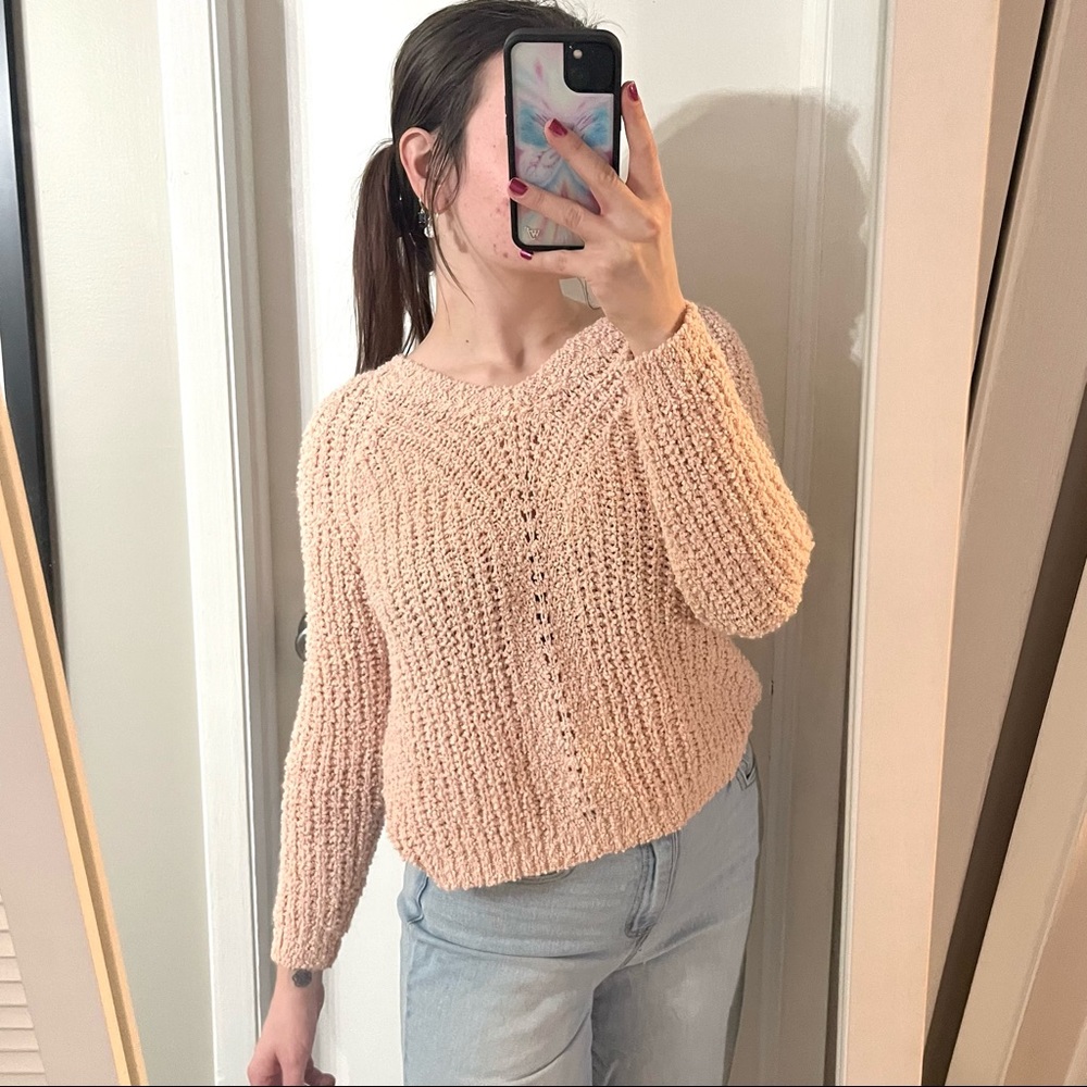 nectar clothing blush pink fuzzy knit sweater L